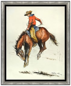 Pal Fried Original Oil Painting On Canvas Signed Figures Horse Framed Artwork