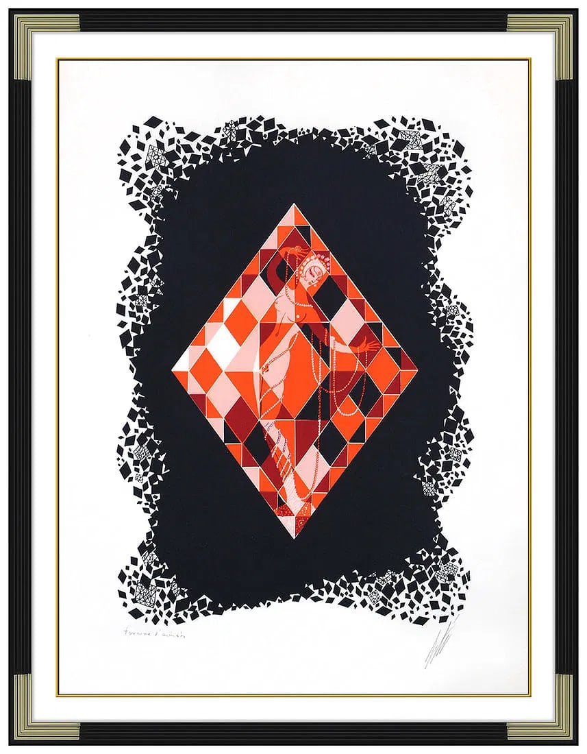 Erte Original Diamond Embossed Color Serigraph Hand Signed Framed Artwork (1 of 6)