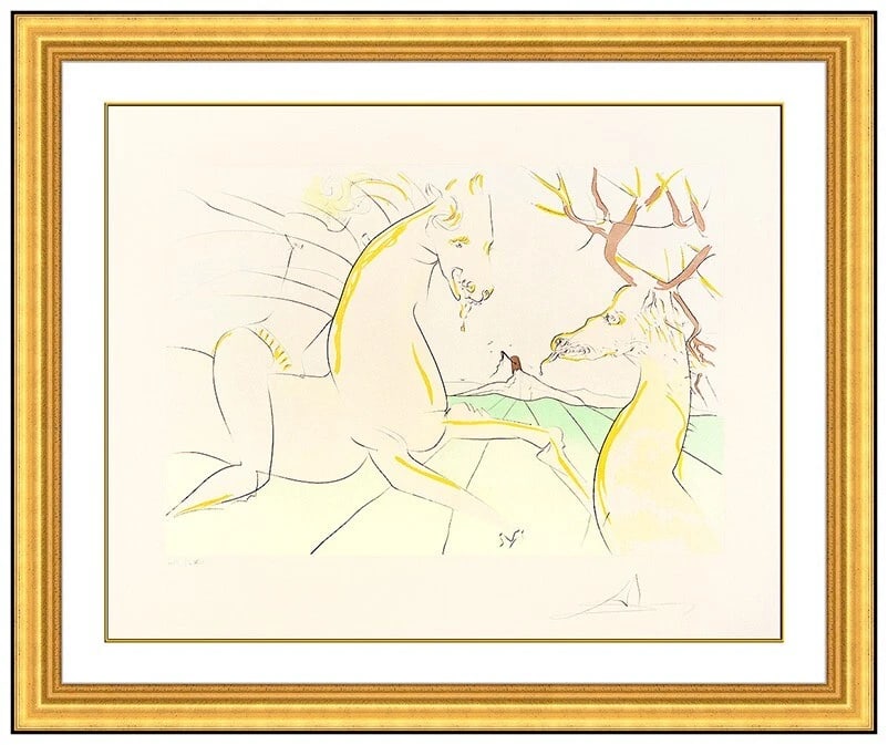 Salvador Dali Hand Signed The Rider And The Deer Drypoint Pochoir Surreal Art (1 of 5)