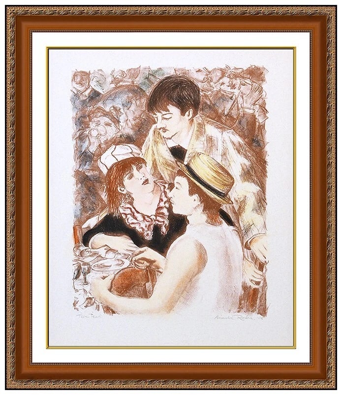 Alexandre Renoir Hand Signed Color Lithograph Les Trois Amis Framed Artwork (1 of 6)