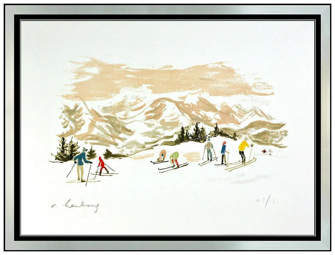 Andre Hambourg Les Skiers Large Original Color Lithograph Hand Signed Framed Art (1 of 5)