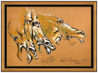 Leroy Neiman Original Gouache And Oil Painting Signed Horse Racing Jockey Art