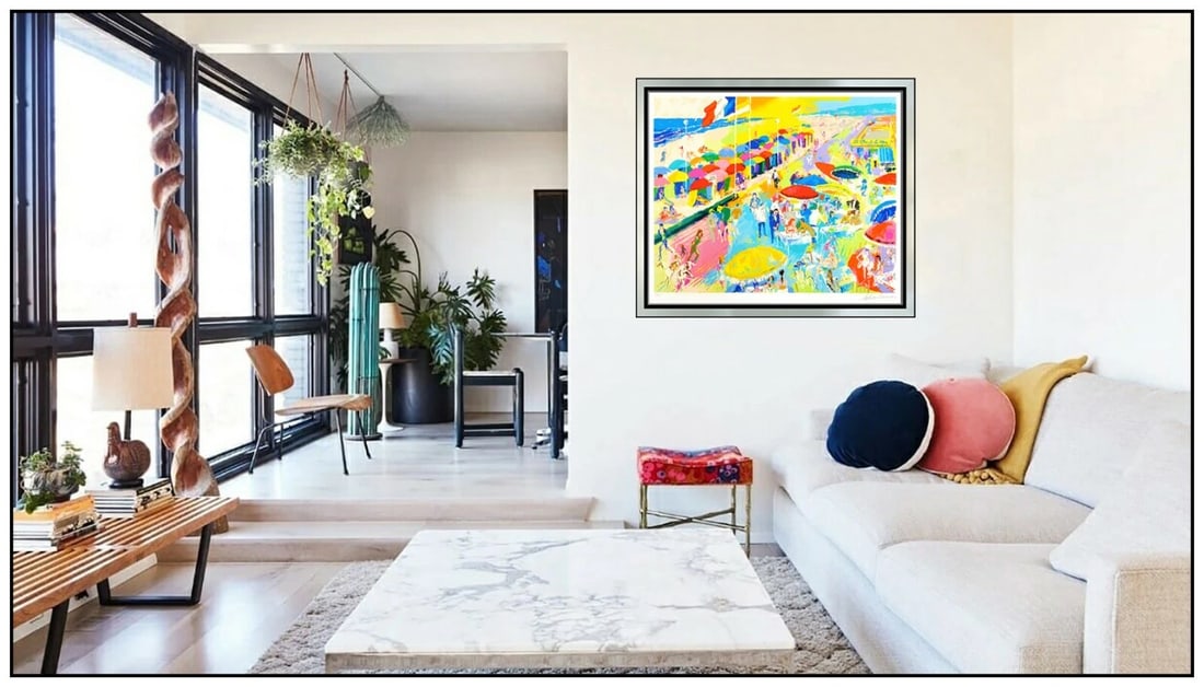 Leroy Neiman La Plage A Deauville Large Hand Signed Serigraph French Landscape Art: This lot includes:Gallery COA & free domestic shipping (*insurance and international shipping for an additional charge)Artist: LeRoy NeimanTitle: La Plage A DeauvilleMedium: Serigraph Size: 32" x 38"