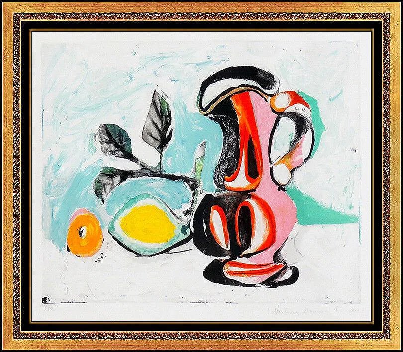 Pablo Picasso Hand Signed Color Lithograph Nature Morte Pichet Rose Cubism Art: This lot includes:Gallery COA & free domestic shipping (*insurance and international shipping for an additional charge)Artist: Pablo PicassoTitle: Nature Morte au Pichet RoseMedium: LithographSize: