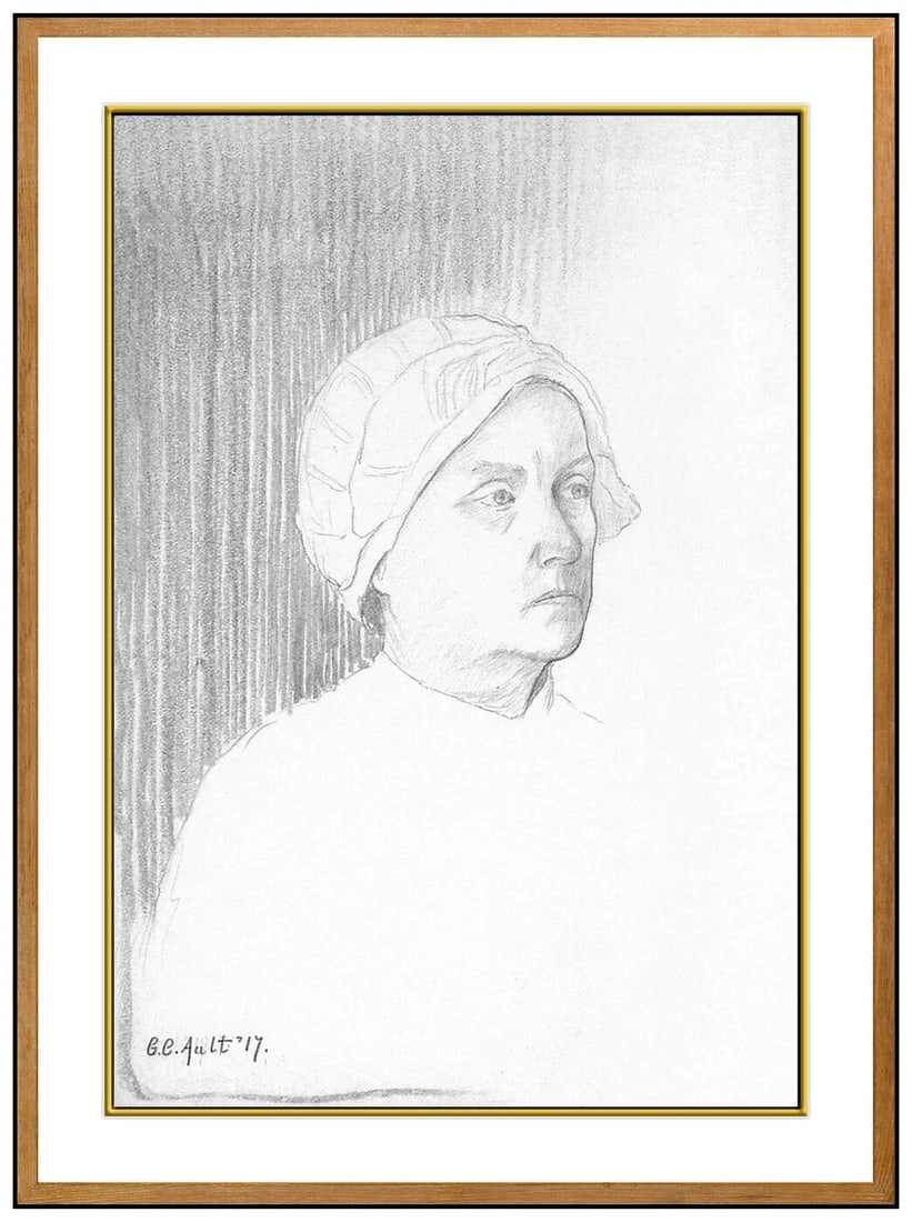 George Ault Original Graphite Drawing Signed Female Portrait Framed Artwork: This lot includes:Gallery COA & free domestic shipping (*insurance and international shipping for an additional charge)Artist: George Ault Title: Portrait of Woman Medium: Graphite DrawingSize: