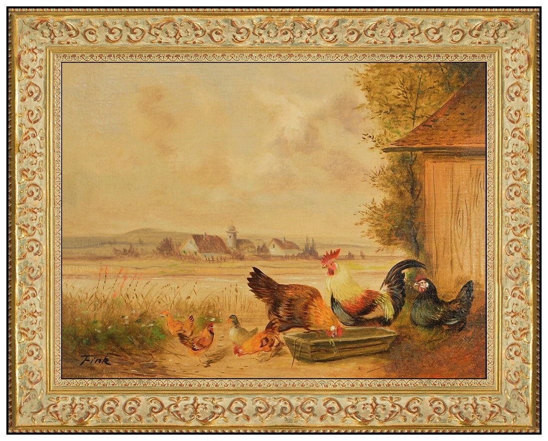 Waldemar Theophil Fink Original Oil Painting On Board Signed Animal Framed Art: This lot includes:Gallery COA & free domestic shipping (*insurance and international shipping for an additional charge)Artist: Waldemar TheophilTitle: Pecking Order Medium: Oil Painting On Board