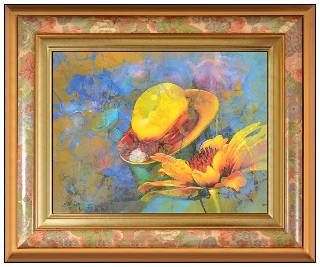 Yankel Ginzburg Large Original Acrylic Painting On Canvas Signed Modern Artwork: This lot includes:Gallery COA & free domestic shipping (*insurance and international shipping for an additional charge)Artist: Yankel Ginzburg Title: Yellow Chapeau Yellow Hat Medium: Acrylic