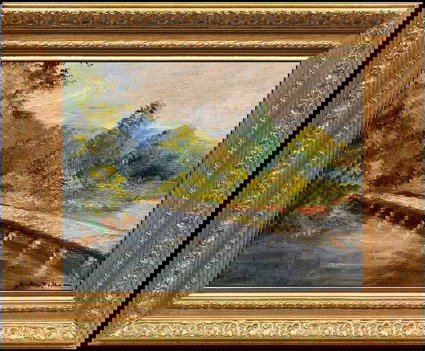 Jules R Herve Original Oil Painting On Board Signed Landscape Framed Artwork: This lot includes:Gallery COA & free domestic shipping (*insurance and international shipping for an additional charge)Artist: Jules R HerveTitle: Bridge Over Troubled WaterMedium: Oil Painting On
