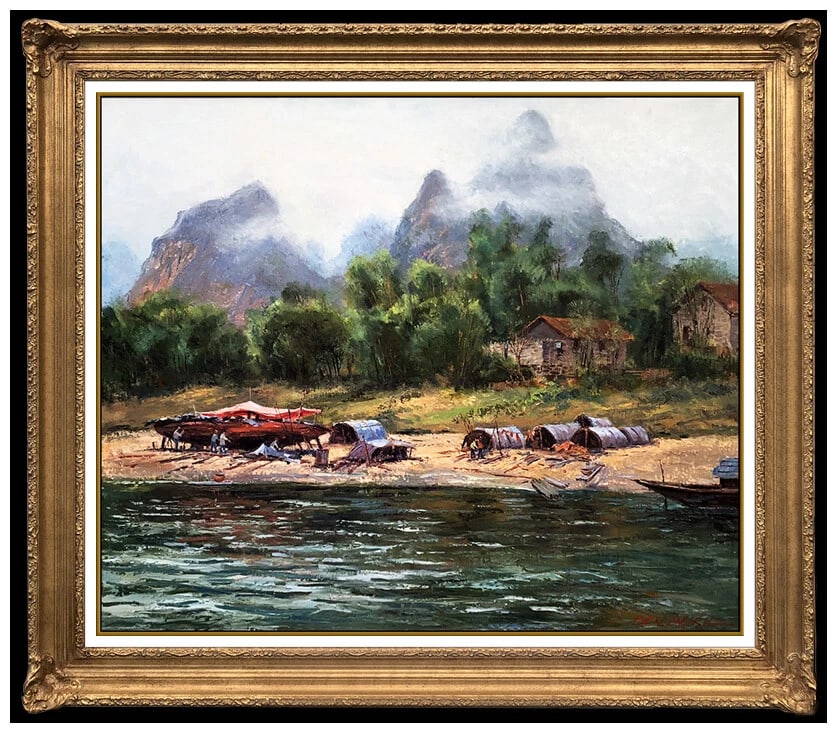 Ben Abril Large Original Oil Painting On Canvas Signed Landscape Framed Artwork: This lot includes:Gallery COA & free domestic shipping (*insurance and international shipping for an additional charge)Artist: Ben Abril Title: River ShoresMedium: Oil Painting on CanvasSize: 30" x