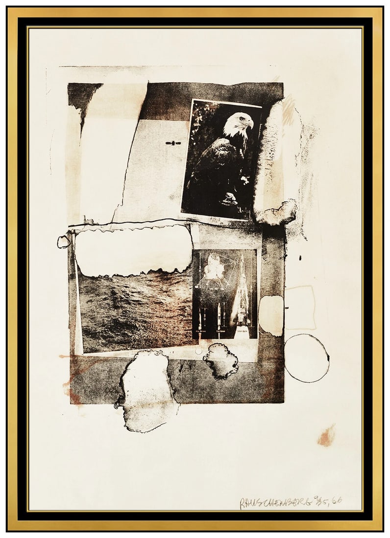 Robert Rauschenberg Night Grip Hand Signed Color Lithograph Large Framed Artwork: This lot includes:Gallery COA & free domestic shipping (*insurance and international shipping for an additional charge)Artist: Robert RauschenbergTitle: Night GripMedium: LithographSize: 31.25" x