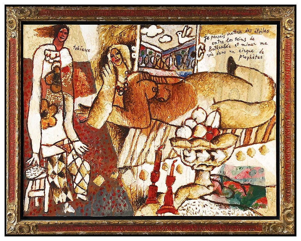 Theo Tobiasse Large Original Oil Painting On Canvas Signed French Portrait Art: This lot includes:Gallery COA & free domestic shipping (*insurance and international shipping for an additional charge)Artist: Theo TobiasseTitle: Je Pensais Mettre des Etoiles Entre les Seins de Beth