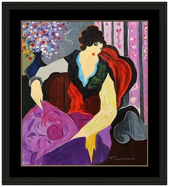 Itzchak Tarkay Embossed Color Serigraph Blanche Woman Signed Portrait Artwork: This lot includes:Gallery COA & free domestic shipping (*insurance and international shipping for an additional charge)Artist: Itzchak TarkayTitle: BlancheMedium: Embossed SerigraphSize: 24” x 2