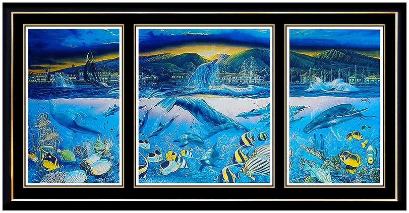Christian Lassen Large Authentic Lithograph Signed Ocean Seascape Lahaina Art: This lot includes:Gallery COA & free domestic shipping (*insurance and international shipping for an additional charge)Artist: Christian Lassen Title: Lahaina Visions - TriptychMedium: LithographSize: