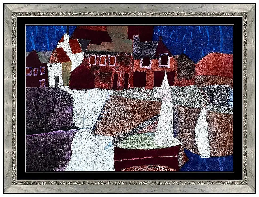 Ronald York Wilson Original Acrylic Painting On Canvas Signed Framed Artwork: This lot includes:Gallery COA & free domestic shipping (*insurance and international shipping for an additional charge)Artist: Ronald York Wilson Title: The Port UtopiaMedium: Acrylic on Canvas Size: