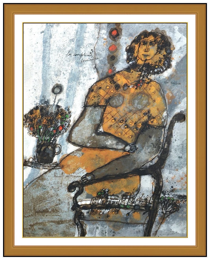 Theo Tobiasse Original Oil And Gouache Painting Signed Female Portrait Modern Art (1 of 4)