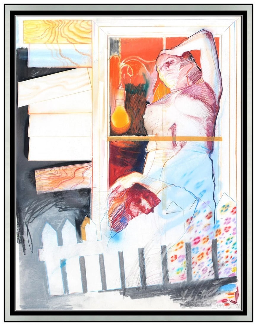 Jerry Ott Large Original Painting Signed Female Portrait Modern Framed Artwork: This lot includes:Gallery COA & free domestic shipping (*insurance and international shipping for an additional charge)Artist: Jerry Ott Title: Illumination Medium: Pencil and Acrylic painting Size: 5