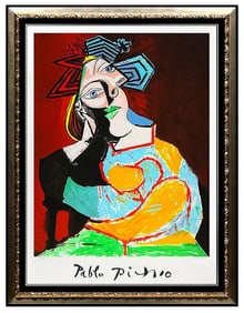 Pablo Picasso Color Lithograph Femme Accoudée Signed Cubism Female Portrait Art
