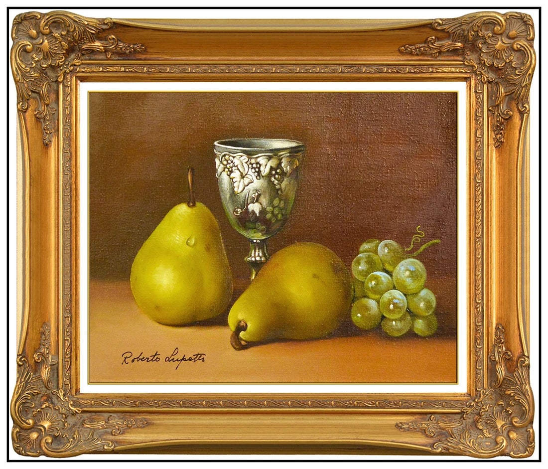 Roberto Lupetti Original Oil Painting On Canvas Signed Still Life Framed Artwork (1 of 6)