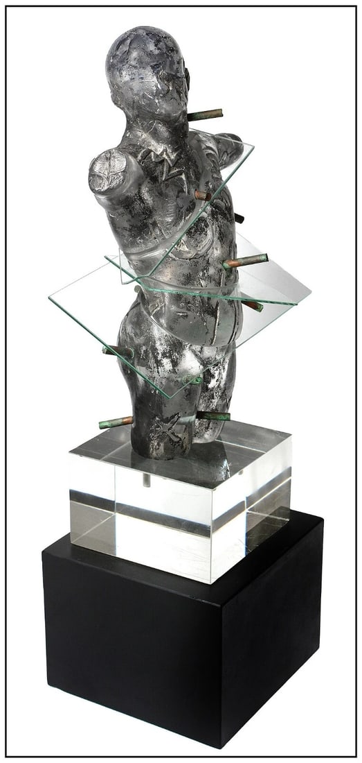 Clifford Rainey Original Glass And Bronze Sculpture Assembly Signed Art: This lot includes:Gallery COA. In-house shipping available (insurance and international shipping for an additional charge).Artist: Clifford Rainey Title: Torso of ManMedium: Glass BronzeSize: 26 &frac