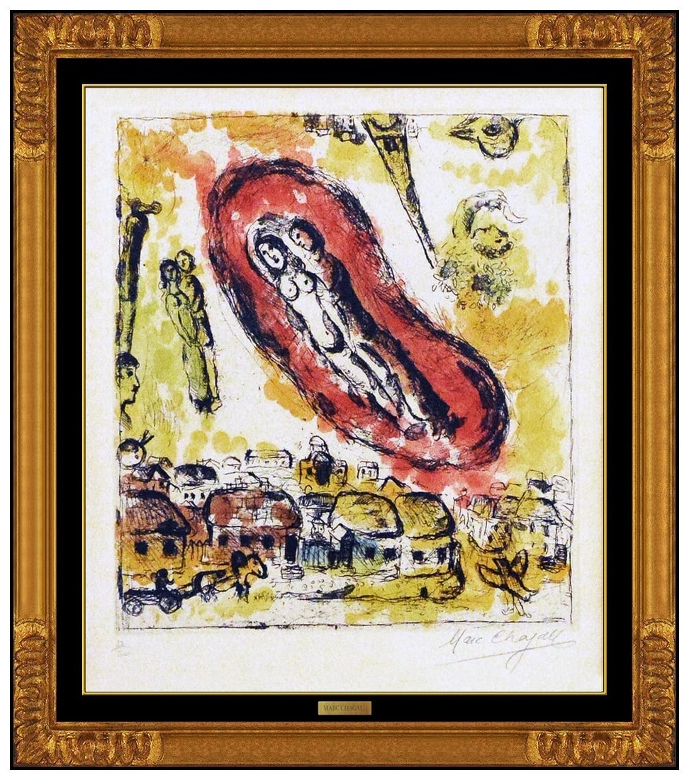 Marc Chagall Original Hand Signed Etching Aquatint Le Nuage Aux Amoureux Framed (1 of 6)