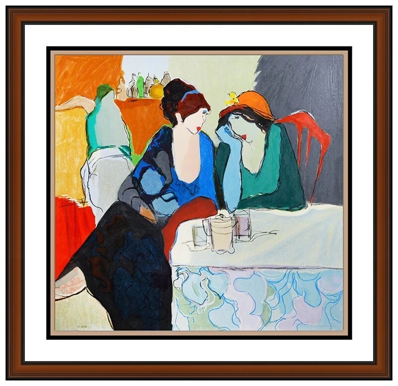 Itzchak Tarkay Large Original Embossed Serigraph Two For Chat Signed Framed Art (1 of 6)