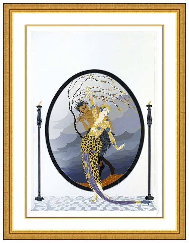 Erte Woman And Satyr Embossed Color Serigraph Hand Signed Art Deco Framed Art: This lot includes:Gallery COA. In-house shipping available (insurance and international shipping for an additional charge).Artist: ErteTitle: Woman & SatyrMedium: SerigraphSize: 29” x 21”