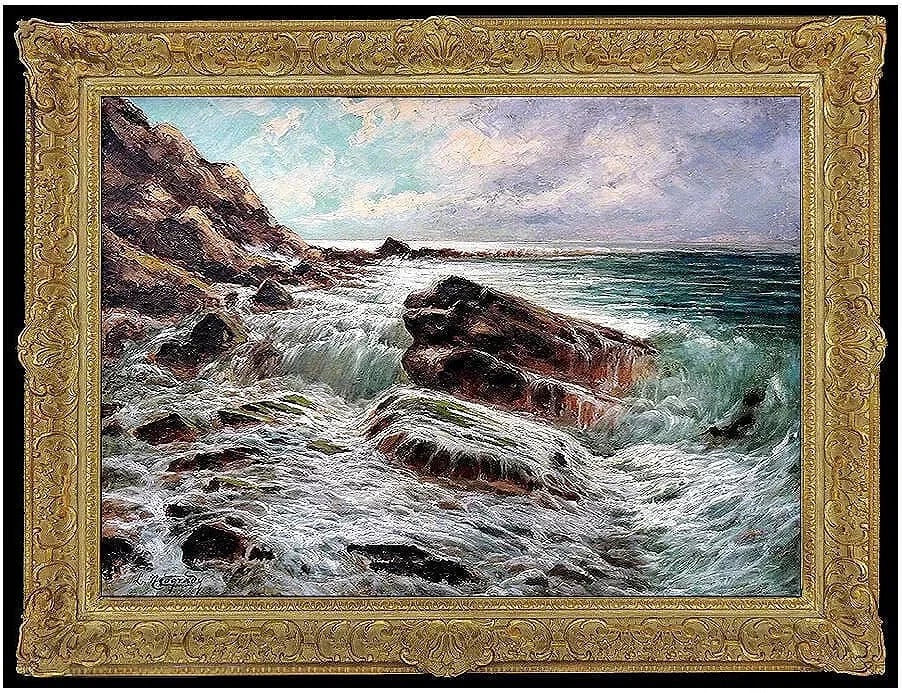 Laszlo Neogrady Original Oil Painting On Canvas Signed Seascape Wave Artwork (1 of 5)
