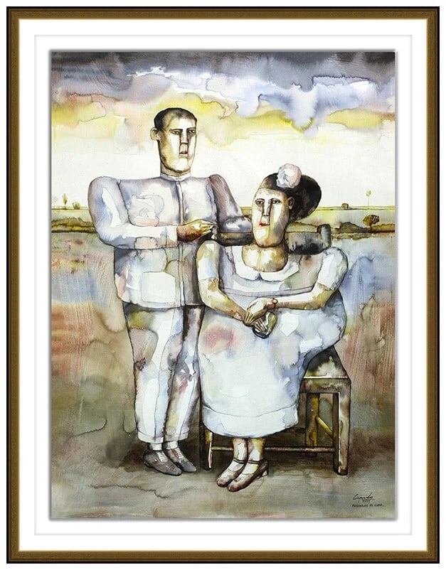 Ender Cepeda Large Original Gouache Watercolor Signed Framed Artwork (1 of 6)