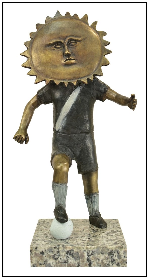 Sergio Bustamante Original Bronze Sculpture Soccer Player Signed Sunny Days Art: This lot includes:Gallery COA. In-house shipping available (insurance and international shipping for an additional charge).Artist: Sergio BustamanteTitle: Sunny DaysMedium: BronzeSize: 16" x 6"Signed: