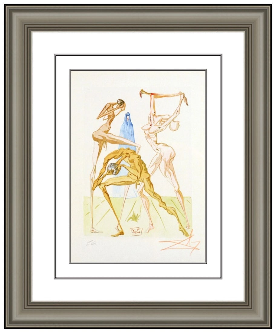 Salvador Dali Inferno Canto 19 Color Etching Hand Signed Framed Surreal Art (1 of 5)