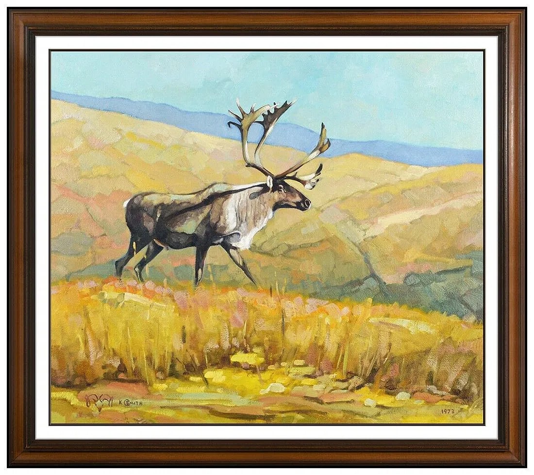 Keith C Smith Original Oil Painting On Canvas Signed Wildlife Caribou Framed Art (1 of 9)