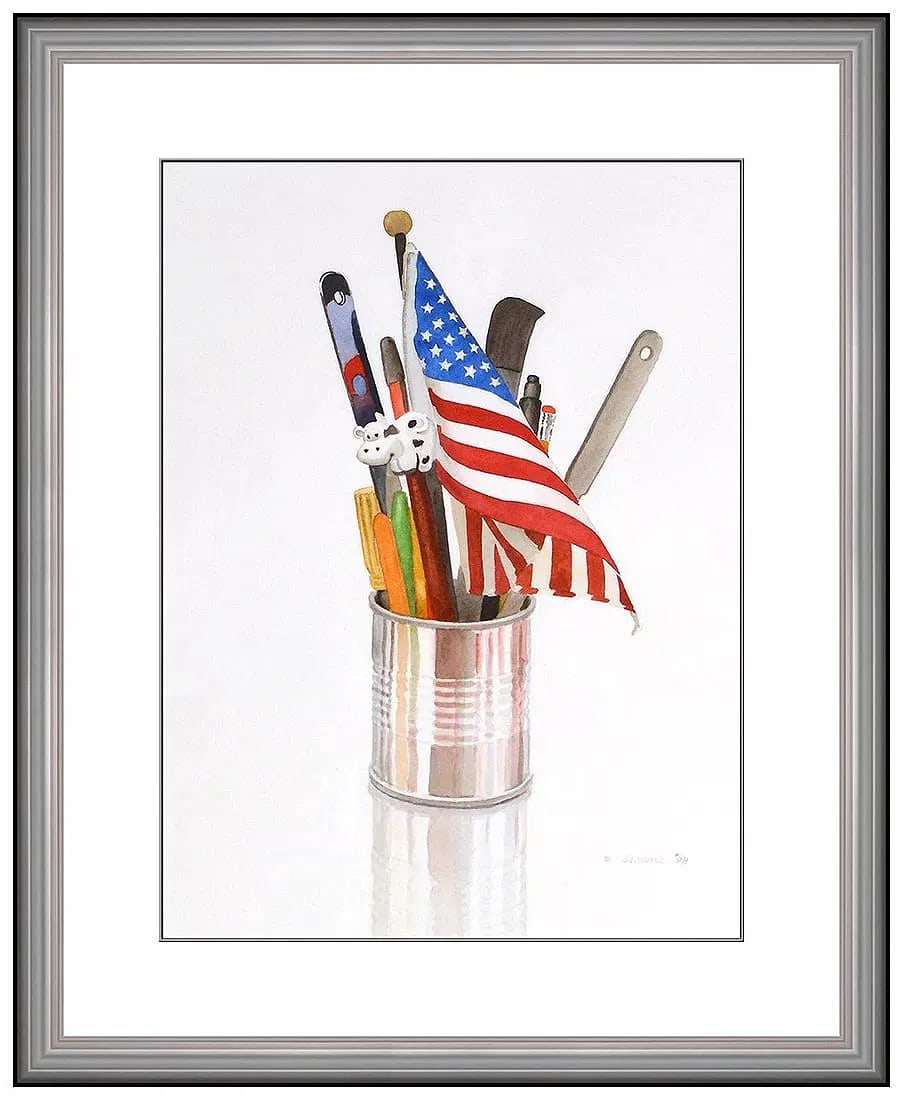 Phyllis Sloane Rare Original Watercolor Painting Signed Still Life Framed Art: This lot includes:Gallery COA. In-house shipping available (insurance and international shipping for an additional charge).Artist: Phyllis Sloane Title: Artist's InstrumentsMedium: WatercolorSize: 16&