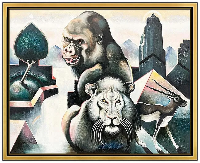 Lowell Nesbitt Large Original Wildlife Animal Painting On Canvas Signed Framed (1 of 5)