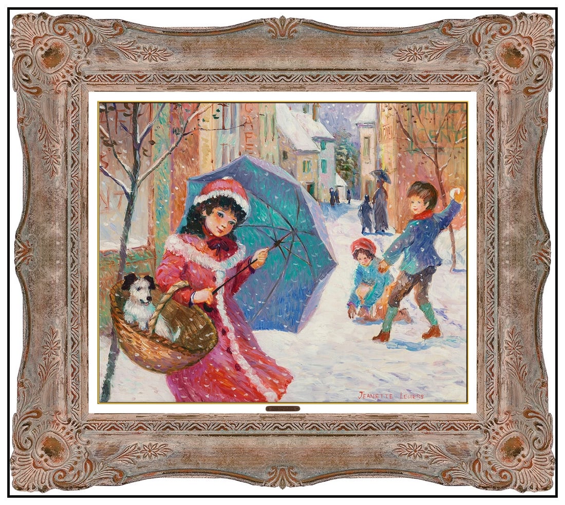 Jeanette Leuers Original Oil Painting On Board Signed Winter Cityscape Framed (1 of 6)