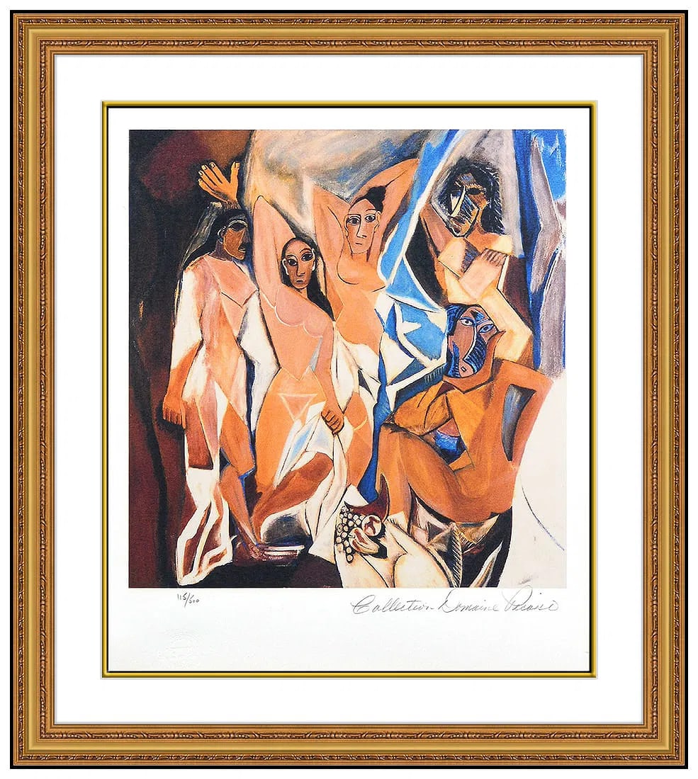Pablo Picasso Les Demoiselles D Avignon Print Signed Framed Artwork: This lot includes:Gallery COA. In-house shipping available (insurance and international shipping for an additional charge).Artist: Pablo PicassoTitle: Les Demoiselles D'avignonMedium: Color Lithograph