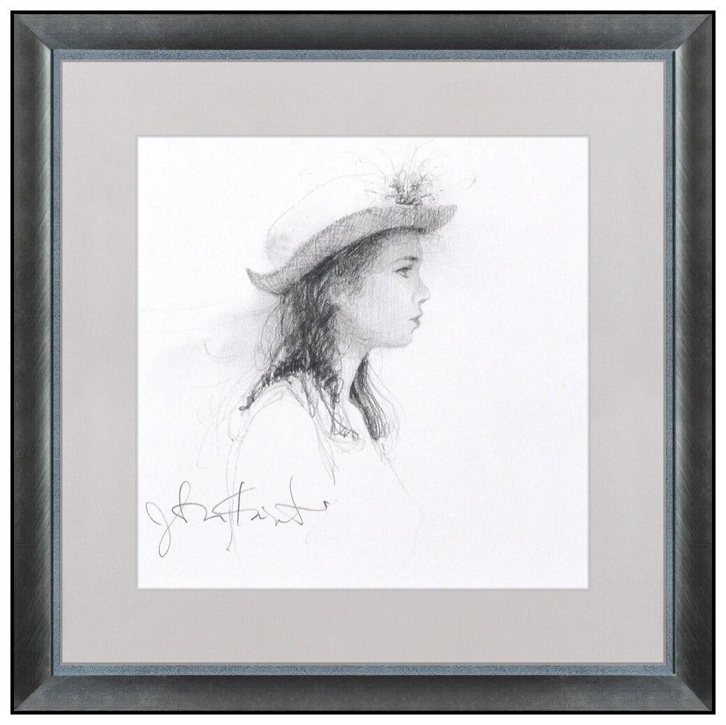 Jonathan Knight Original Graphite Drawing Signed Female Portrait Girl Framed Art: This lot includes:Gallery COA. In-house shipping available (insurance and international shipping for an additional charge).Artist: Jonathan KnightTitle: Girl in Scarf Medium: Graphite Drawing Size: 5