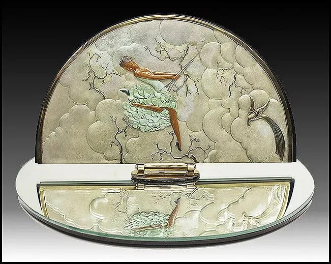 Erte Rare Bronze Joy Of Life Sculpture Table Mirror Signed Art Deco (1 of 4)