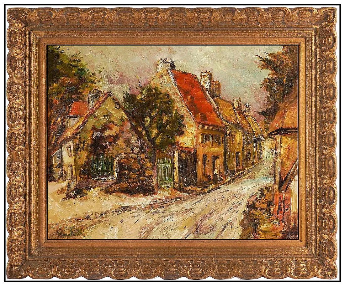Douglass Parshall Original Cityscape Village Painting On Board Signed Framed Art: This lot includes:Gallery COA. In-house shipping available (insurance and international shipping for an additional charge).Artist: Douglass Parshall Title: The Old VillageMedium: Oil Painting on board
