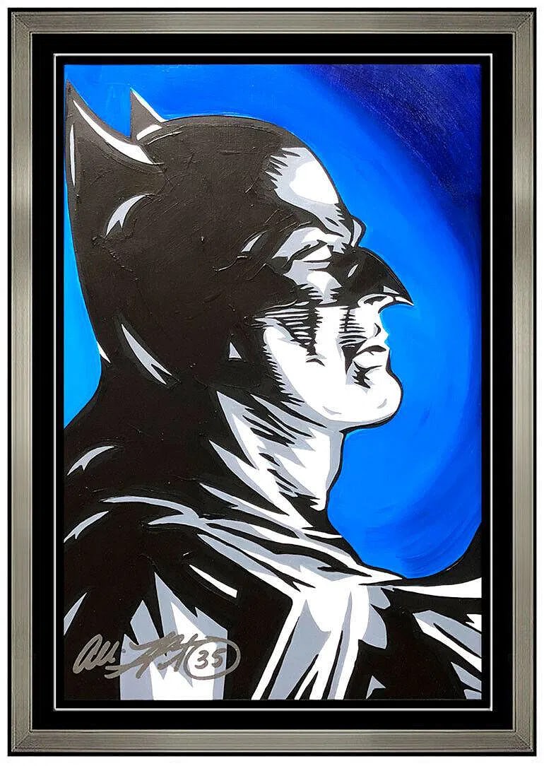 Allison Lefcort Original Acrylic Painting Back Man Dark Knight Signed Cartoon Art (1 of 5)