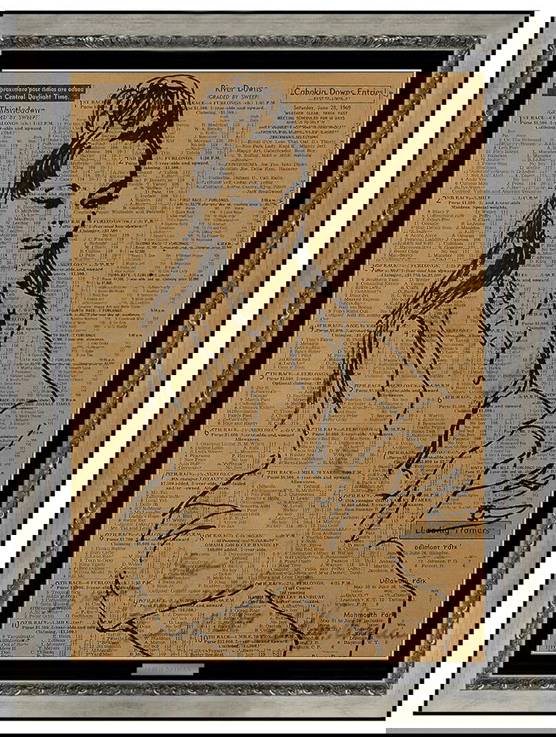 Leroy Neiman Original Ink Drawing Signed Female Portrait Horse Racing Framed Art (1 of 6)