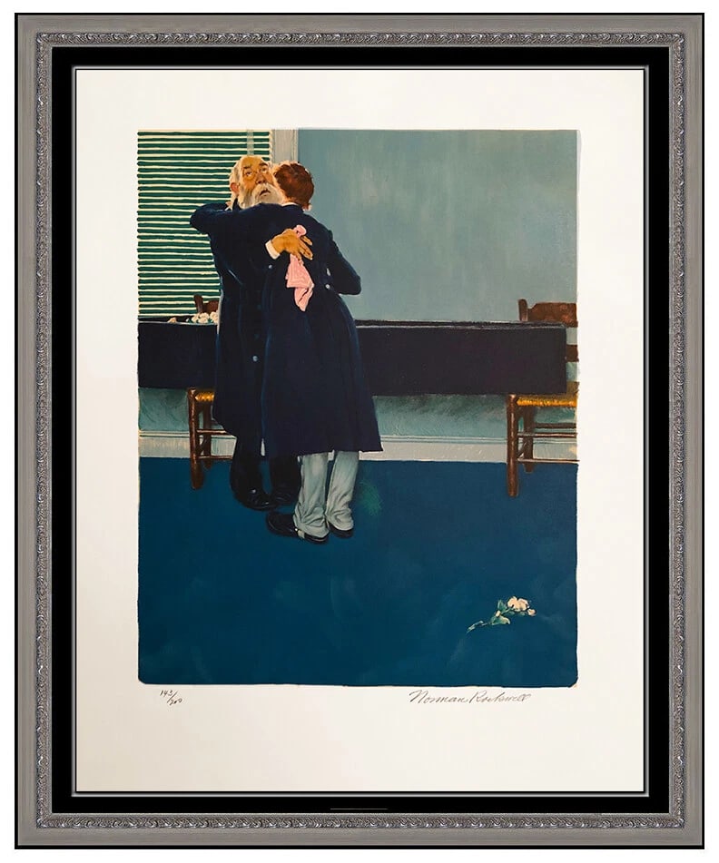 Norman Rockwell Original Color Lithograph Hand Signed Huck Finn Folio Framed Art (1 of 5)