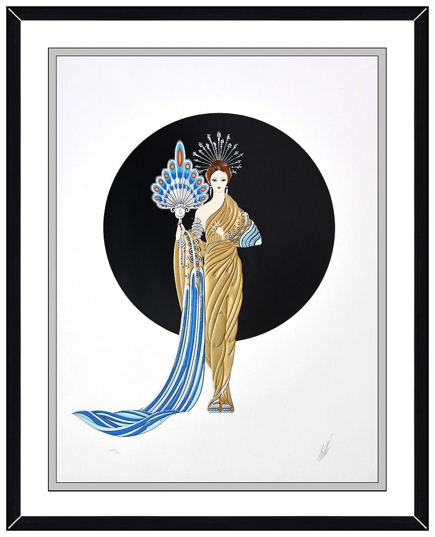 Erte Embossed Athena Large Color Serigraph Hand Signed Costume Design Framed Art: This lot includes:Gallery COA & free domestic shipping (*insurance and international shipping for an additional charge)Artist: ErteTitle: AthenaMedium: SerigraphSize: 35" x 26.25" Framed: 42” x