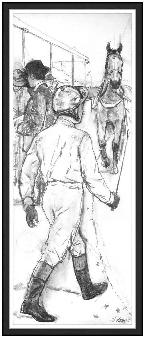 Jay Boyd Kirkman Large Original Charcoal Pastel Painting Signed Horse Racing Art (1 of 6)
