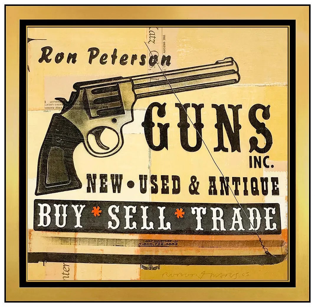 Robert Mars Americana Advertising Original Oil Painting On Canvas Signed Artwork: This lot includes:Gallery COA. In-house shipping available (insurance and international shipping for an additional charge).Artist: Robert MarsTitle: Peterson Gun ShopMedium: Oil On CanvasSize: 30" x 3