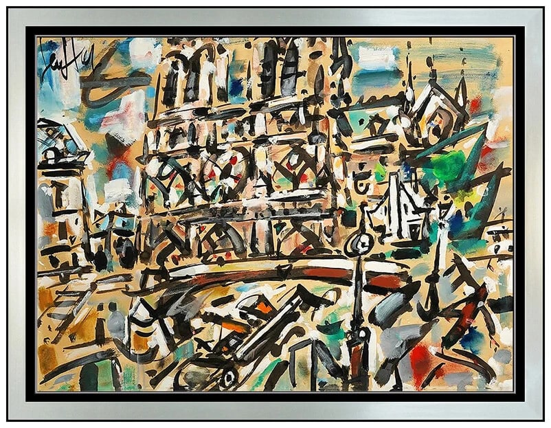 Gen Paul Original Abstract Gouache Paris Cityscape Painting Signed Framed Art (1 of 4)