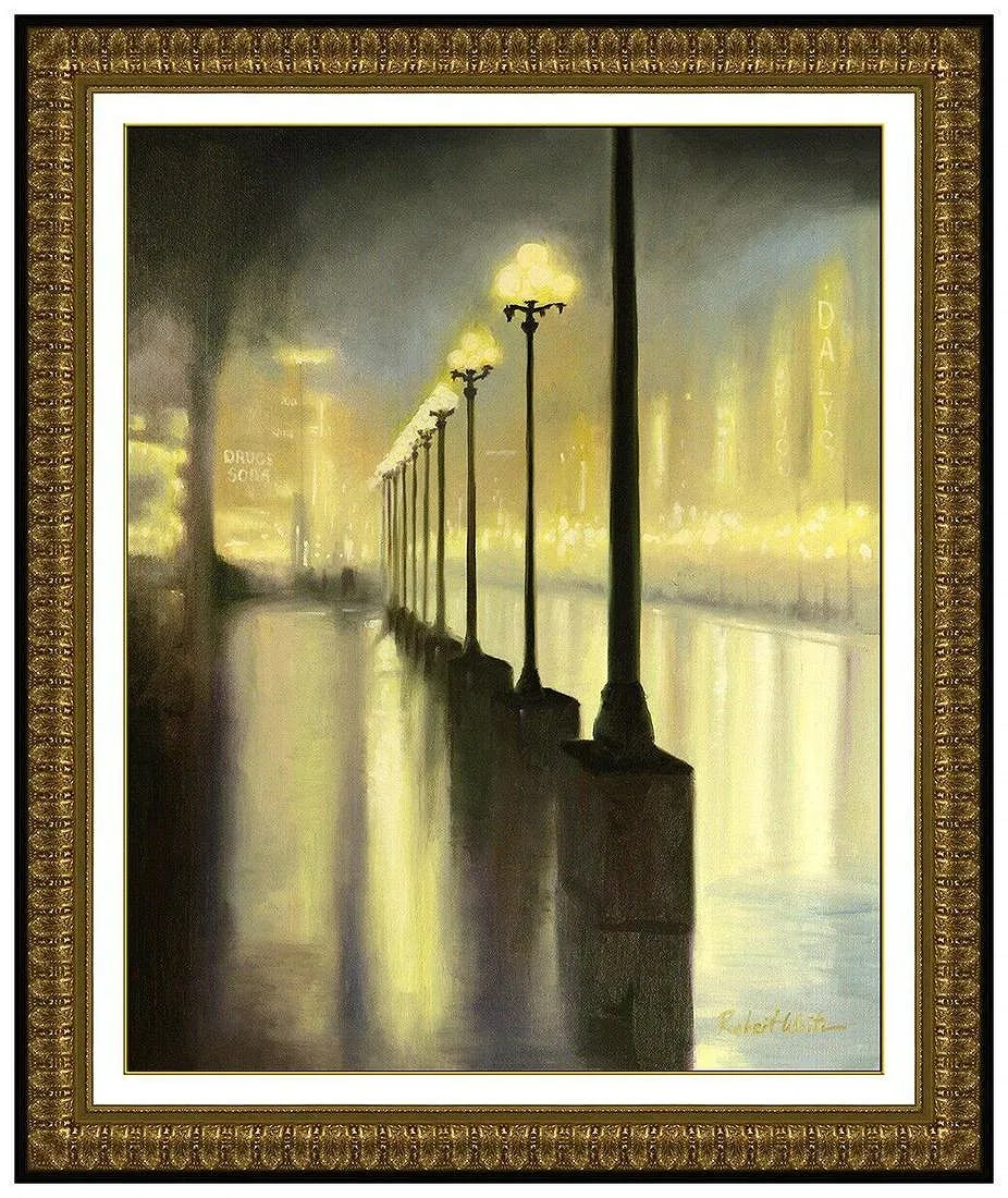 Robert K White Original Oil Painting On Canvas Signed Cityscape Framed Artwork (1 of 5)
