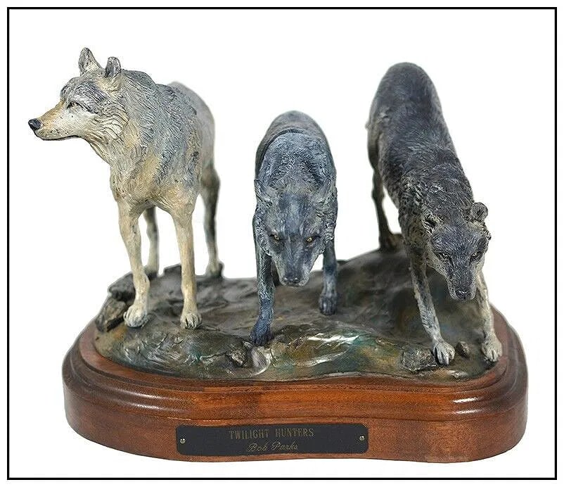 Bob Parks Twilight Bronze Sculpture Signed Wolf Wildlife Western Artwork (1 of 6)
