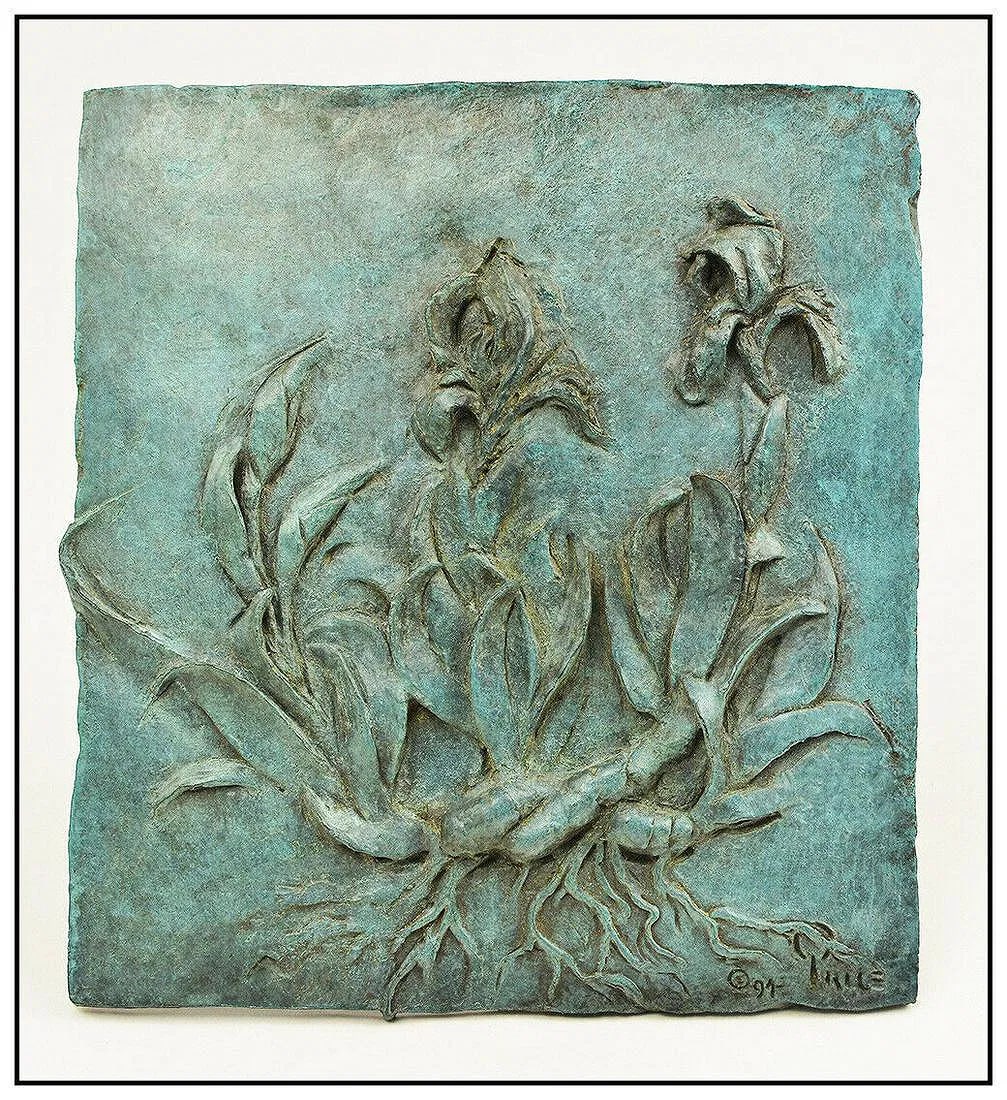 Gary Lee Price Mini Irises Bronze Relief Sculpture Signed Floral Artwork (1 of 3)