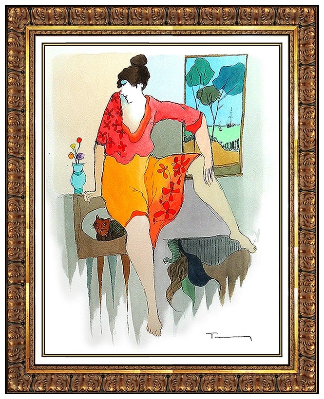 Itzchak Tarkay Original Watercolor Painting Hand Signed Lady Portrait Artwork (1 of 4)