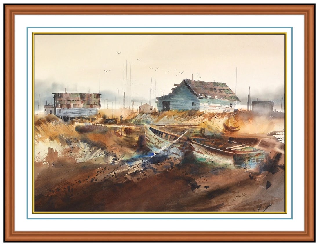 John Ebner Original Watercolor Painting Signed Nautical Landscape Framed Art (1 of 4)